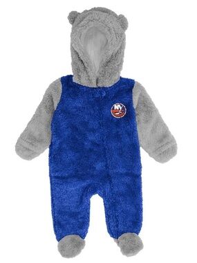 Islander Plush Hooded Infant Romper in Blue and Gray